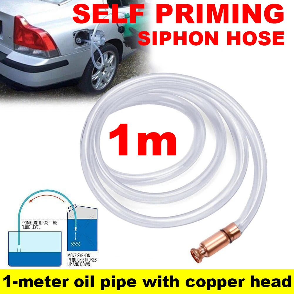 Self Suction Oil Pump with Copper Filler Pipe - Manual Siphon Connector for Gasoline, Fuel, Water, and Oil