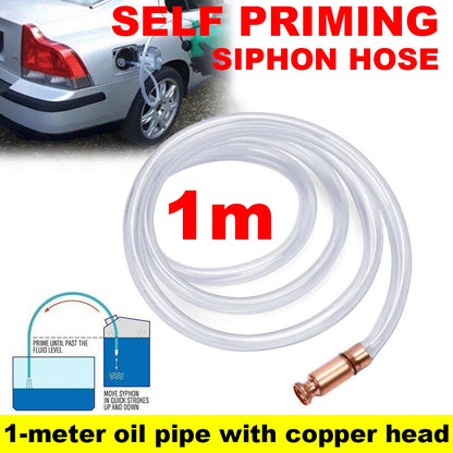 Self Suction Oil Pump with Copper Filler Pipe - Manual Siphon Connector for Gasoline, Fuel, Water, and Oil