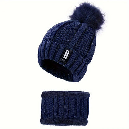 Winter Warm Knit Hat Set – Thick Plush Windproof Cold Weather Casual Hat