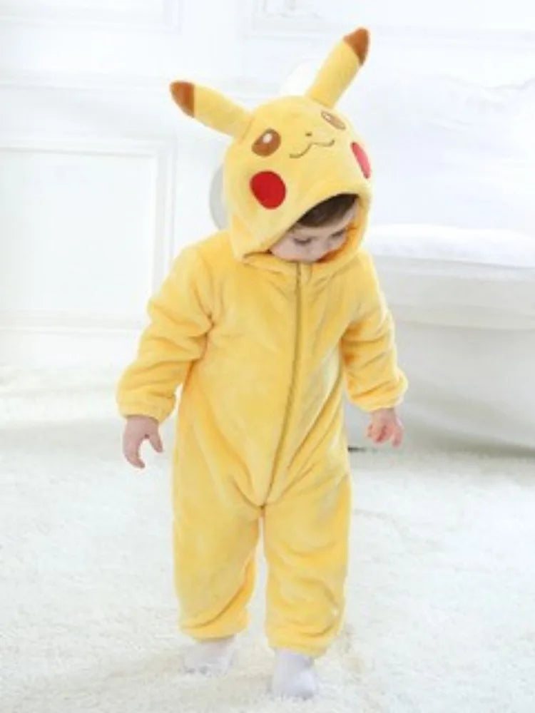 Baby Cosplay Bodysuit – Snorlax & Dinosaur Flannel Jumpsuit for Newborns 0-3 Years, Halloween Costume