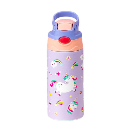 Cartoon Stainless Steel Insulated Cup — Animal Print Thermal Tumbler with Straw Lid, Bow Design Coffee Cup Gift