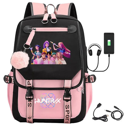 KPop Demon Hunters Print Backpack — Large Capacity School Bag for Rumi, Mira & Zoey Fans, Casual Canvas Travel & Bookbag