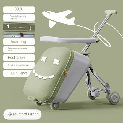 Children's Ride-On Luggage with Brake Wheels – Foldable Trolley Suitcase for Baby, Cabin Carry-On Travel Case