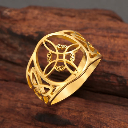 Witch Knot Stainless Steel Ring – Wiccan Celtic Knot Amulet, Good Luck & Protection Jewelry for Men & Women