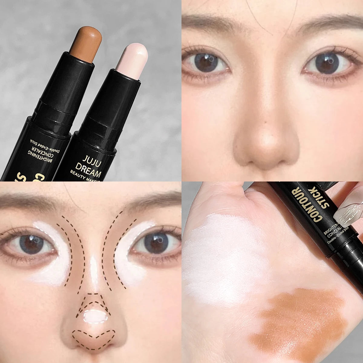 Double-Ended Highlight & Contour Stick – 3D Nose Shadow, Facial Shaping, Brightening & Trimming Makeup Tool