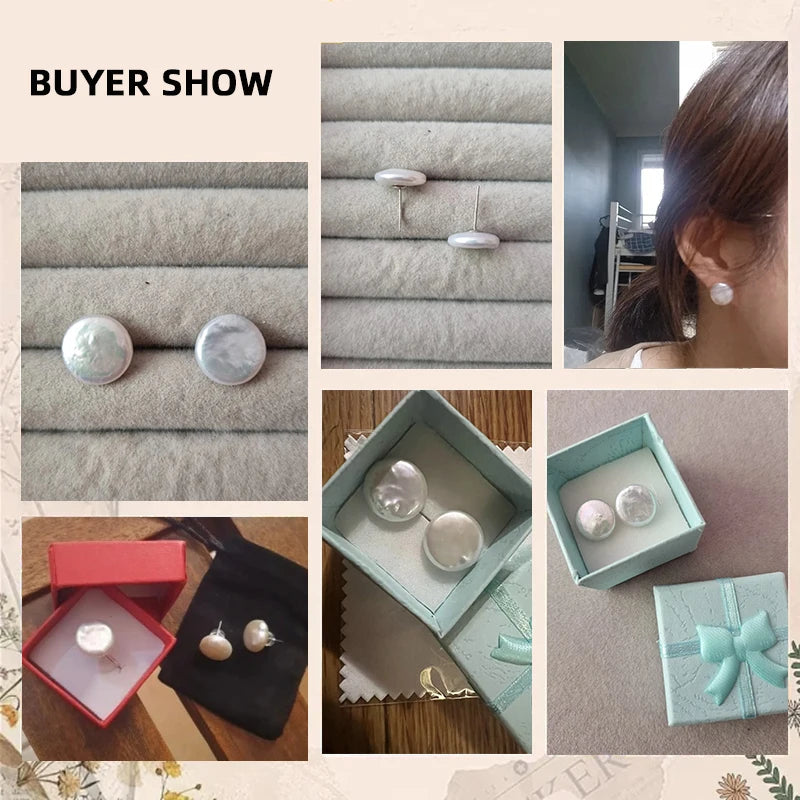 Women's Baroque Freshwater Pearl Stud Earrings with 925 Sterling Silver Posts