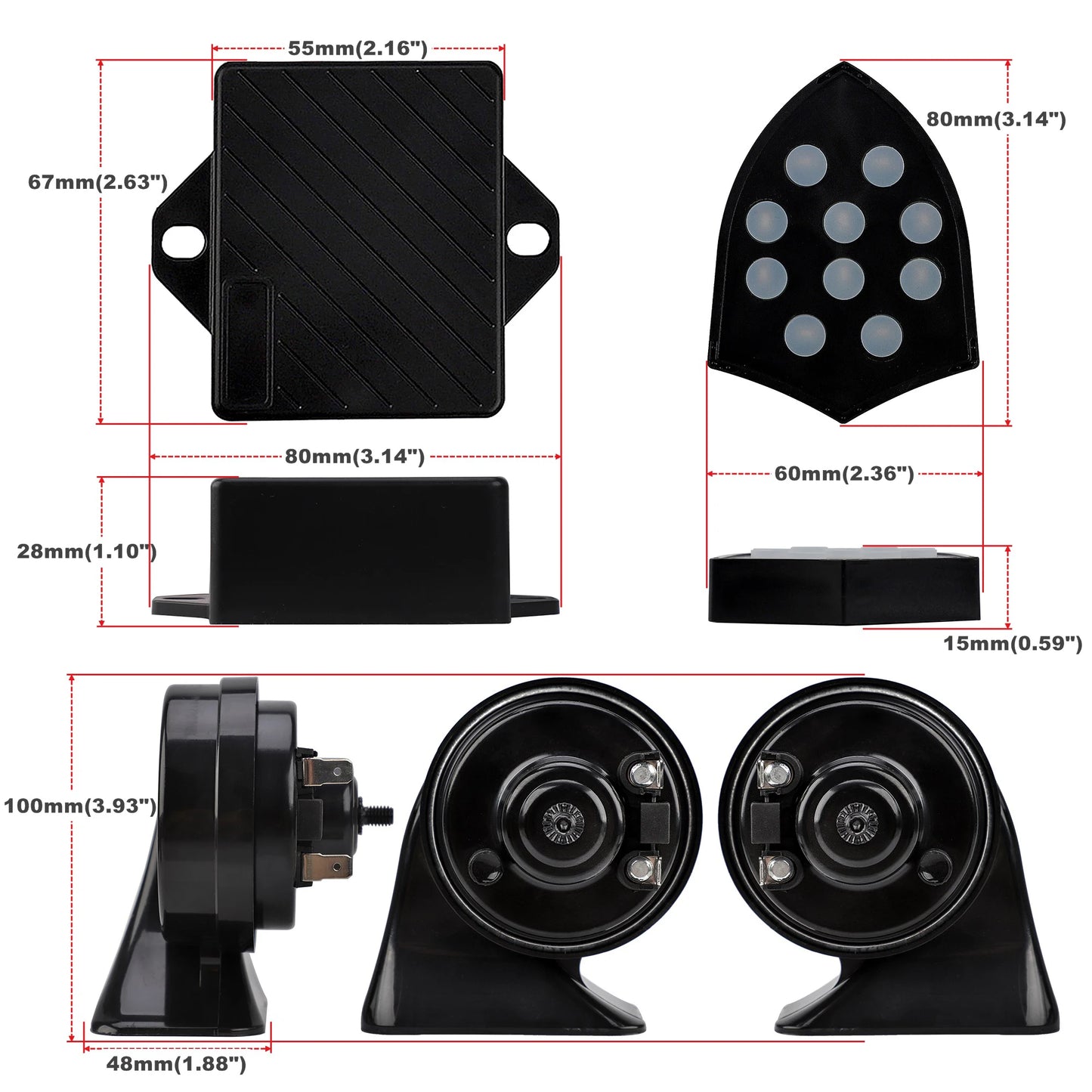 12V Universal Electronic Car Horn – 10 Sound Musical Siren Controller with Snail Trumpet, Automotive Alarm Accessory