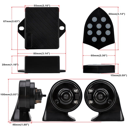 12V Universal Electronic Car Horn – 10 Sound Musical Siren Controller with Snail Trumpet, Automotive Alarm Accessory