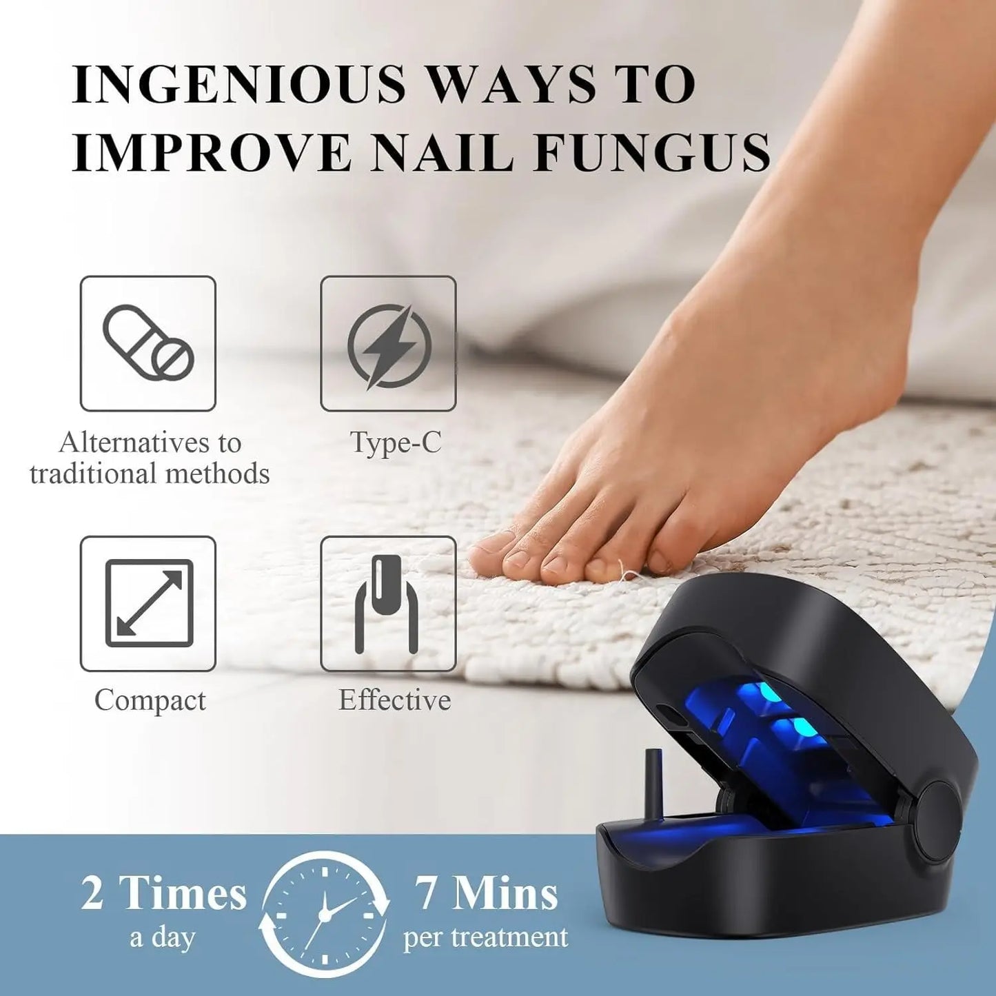 Nail Fungus Cleaning Light Device – USB Charge, 905nm Infrared & 470nm Blue Light for Onychomycosis Treatment