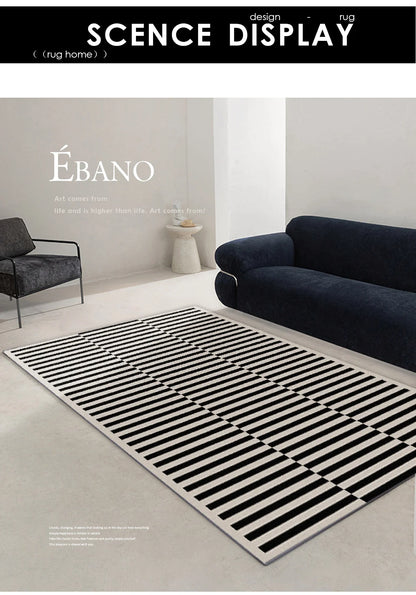Black Stripe Plush Rug — Non-Slip Luxury Carpet for Living Room, Bedroom, Study, and Nordic Home Decor