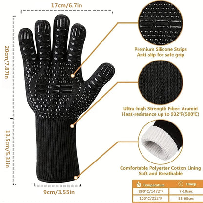 BBQ Gloves – High Temperature Resistance Oven Mitts for 500-800 Degrees – Fireproof Barbecue and Heat Insulation Microwave Gloves