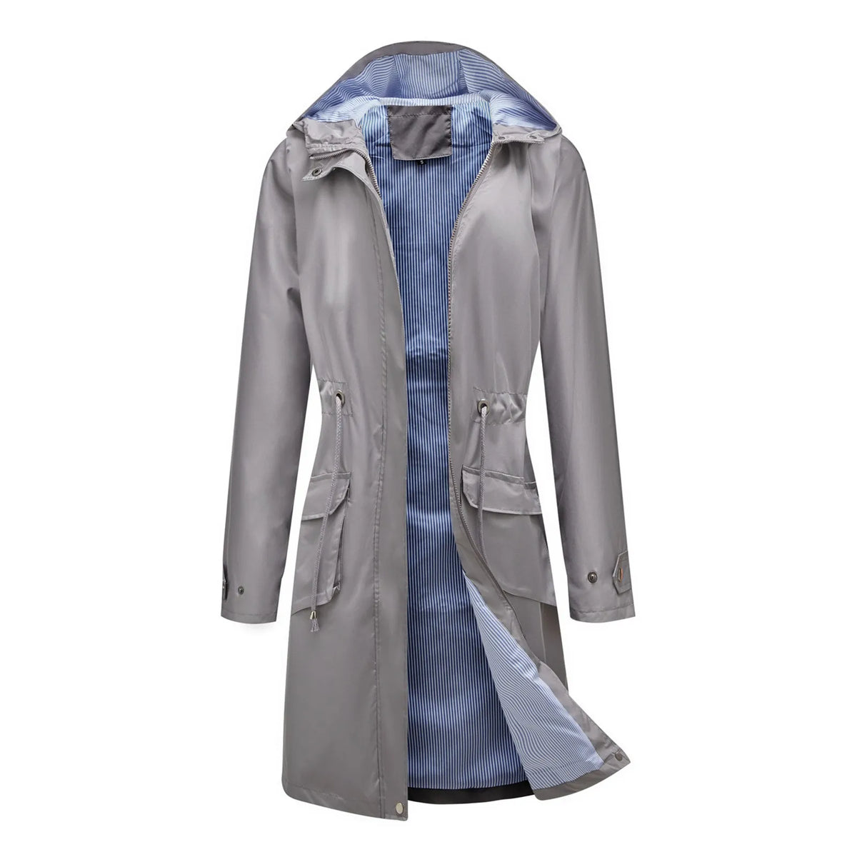 Women’s Hooded Trench Coat - Long Sleeve Solid Color Windbreaker with Elegant British Style