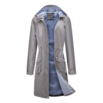 Women’s Hooded Trench Coat - Long Sleeve Solid Color Windbreaker with Elegant British Style