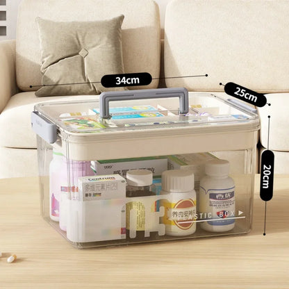 Multi-Layer Large Capacity Home Medicine Box – Transparent Medical Storage Case for First Aid & Medication Organization