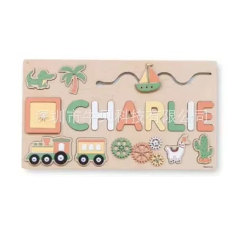 Montessori Personalized Wooden Name Puzzle — Custom Letter Board Educational Toy for Babies