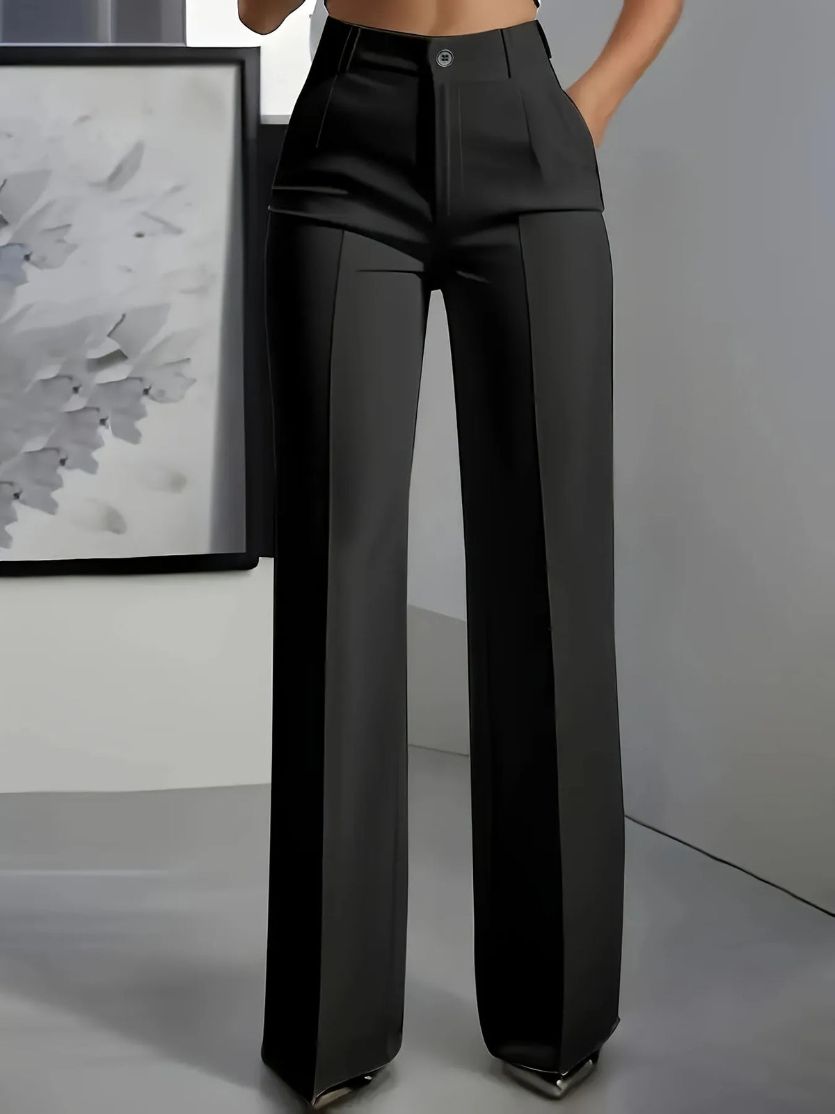 High-Waisted Straight-Leg Suit Pants for Women - Elegant Draped Fit, Minimalist Style