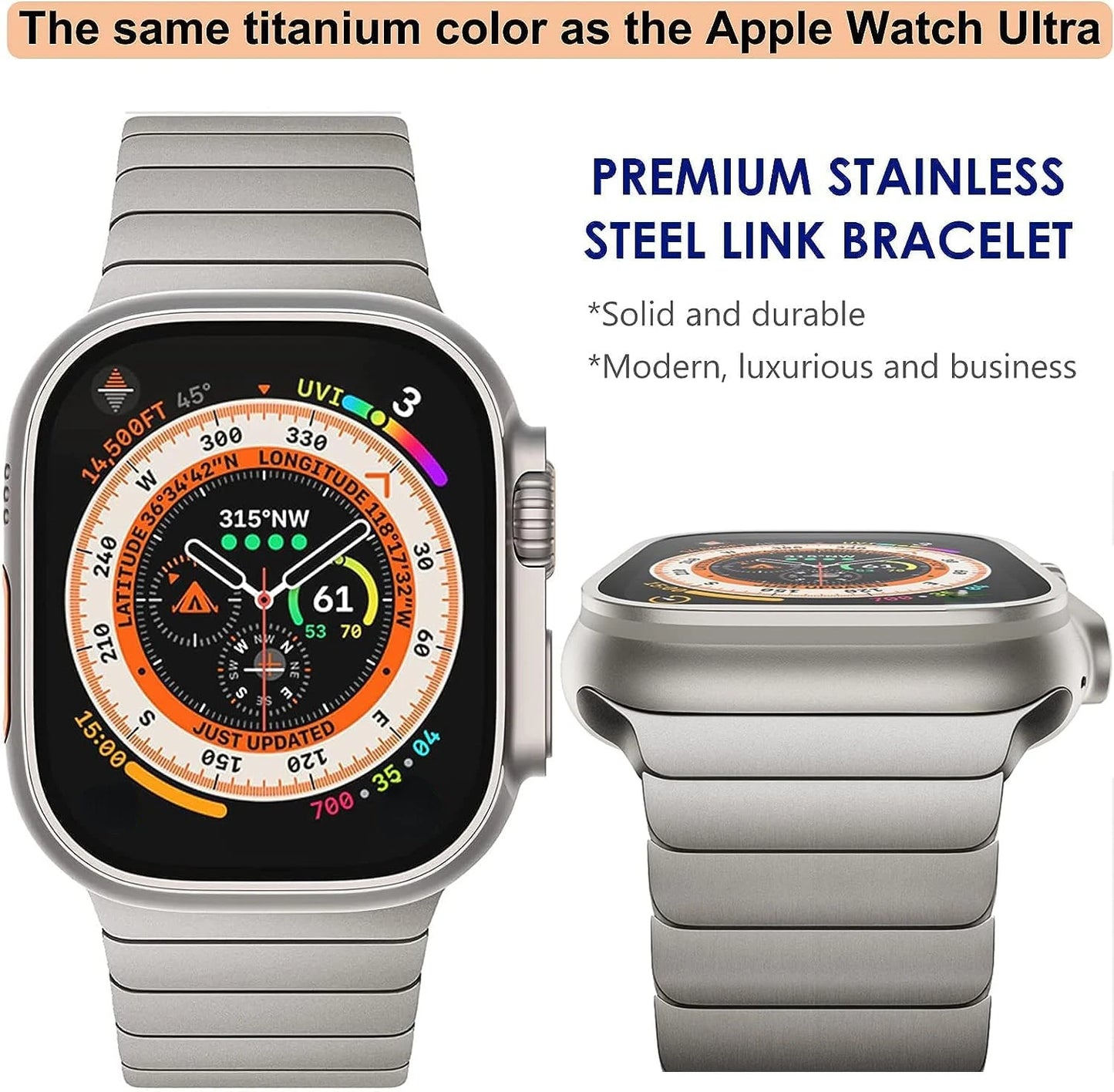 Ultra 3/2 Titanium & Stainless Steel Luxury Bracelet for Apple Watch — Fits Ultra 49/45/44/42mm & Series 11/10/9/46/41mm