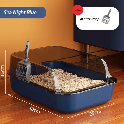Semi-Enclosed Cat Litter Box - High-Sided Splashproof Kitten Toilet Tray for Indoor Pet Use