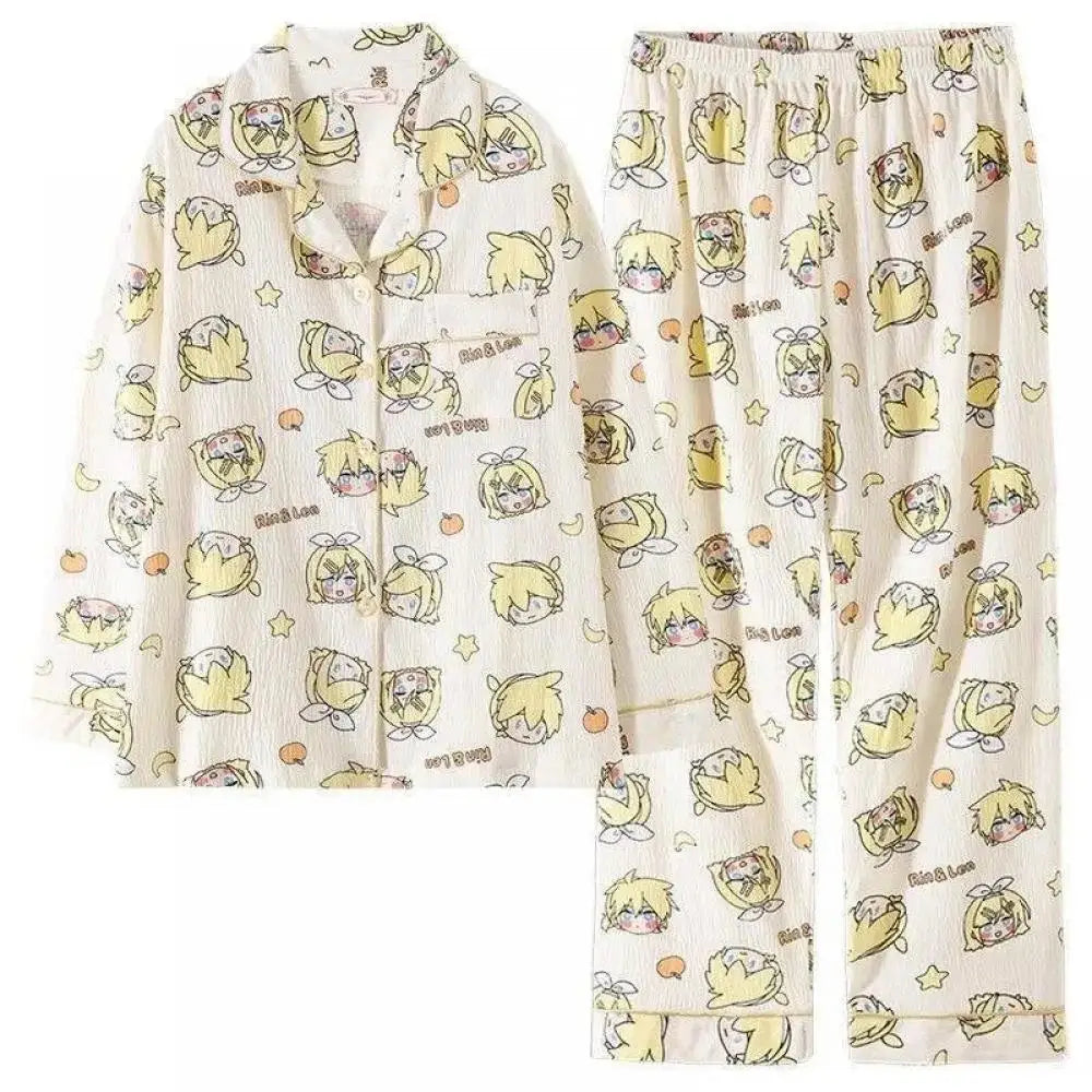 Kagamine Rin & Len Anime Pajamas — Long Sleeve Costume for Girls, 35-65Kg, Cosplay Sleepwear