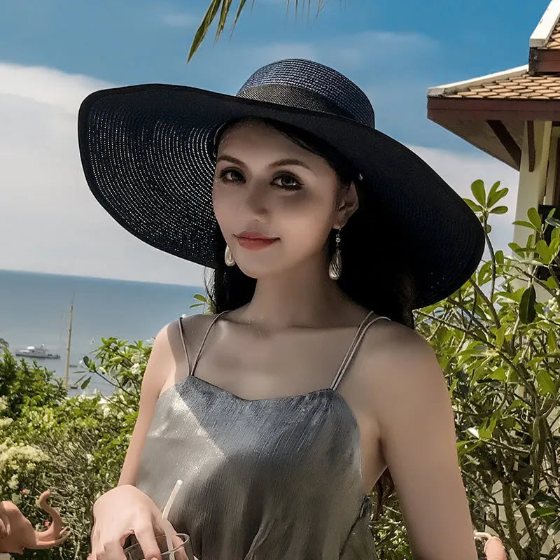 Women’s Foldable Summer Straw Hat – Beach & Travel Sun Visor with UV Protection, Bucket Cap Panama Style