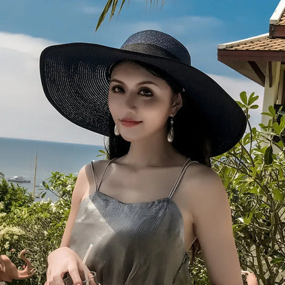 Women’s Foldable Summer Straw Hat – Beach & Travel Sun Visor with UV Protection, Bucket Cap Panama Style