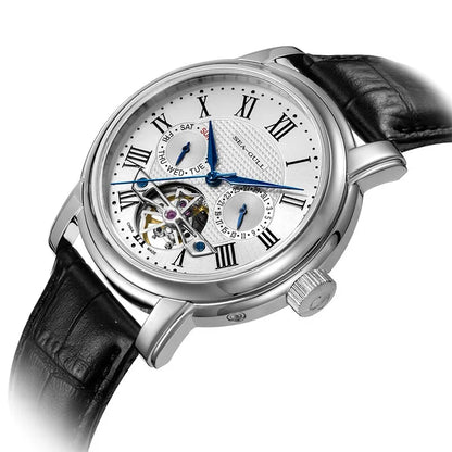 Seagull Men’s Automatic Mechanical Watch - Multi-Function Hollow Flywheel Business Wristwatch