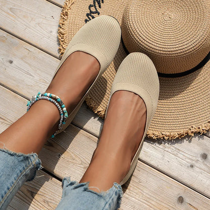 Women’s Round Toe Knit Flats – Comfortable Slip-On Ballet Shoes, Casual Office Moccasins & Plus Size Boat Shoes