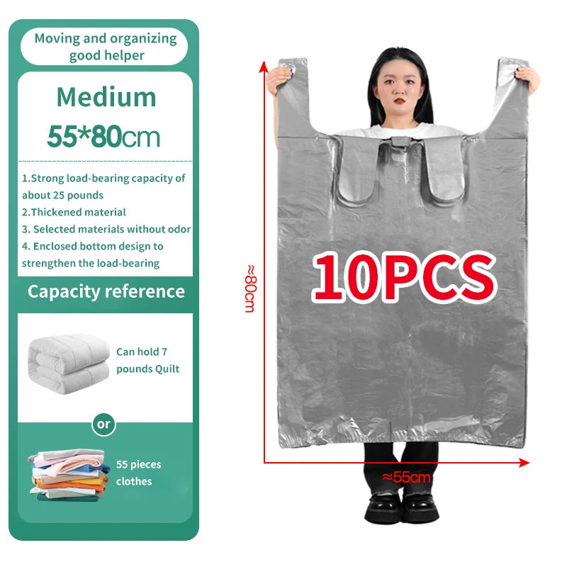 10PCS Large Plastic Storage Bags — Thick Moving & Organizer Bags for Clothes, Toys, Bedding, Duvets