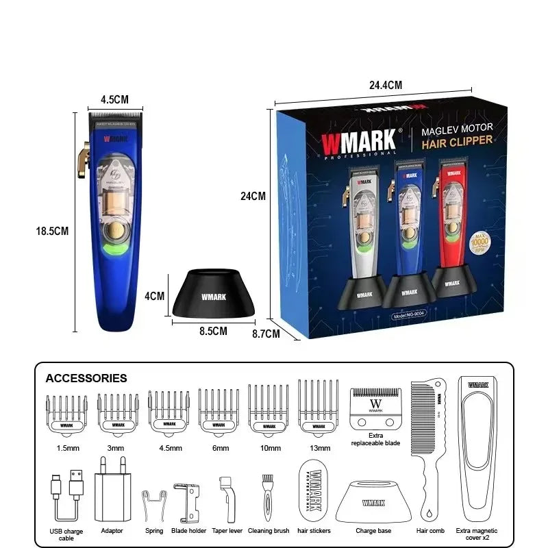 WMARK NG-9004 Hair Clipper for Men – 10,000 RPM MAGLEV Motor, Cordless Rechargeable Trimmer with Base