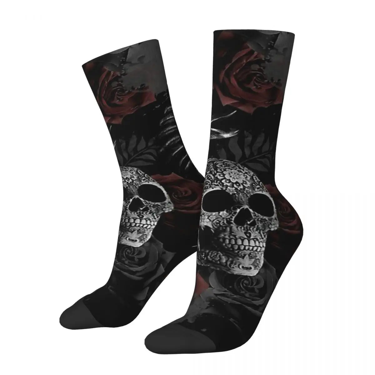Funny Men’s Socks – Mexican Skull Vintage Harajuku Skeleton Hip Hop Crew Socks with Printed Pattern