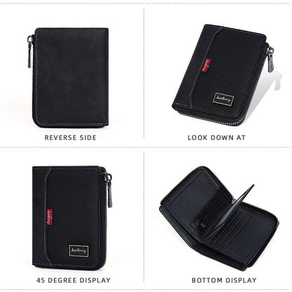 Baellerry RFID Short Men’s Wallet — Luxury Zipper Card Holder with Coin Pocket & Photo Slots