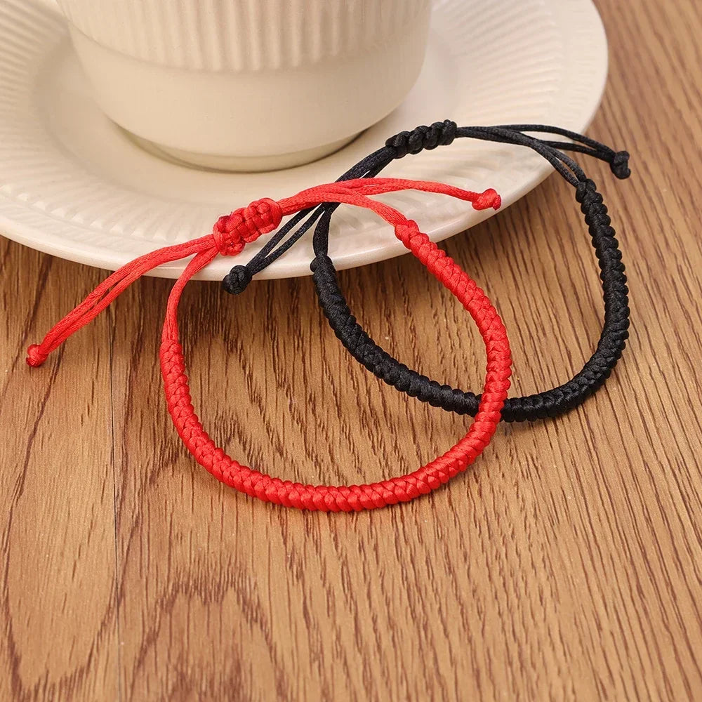Lucky Red Thread Bracelet — Adjustable Tibetan Buddhist Handwoven Braided Rope Jewelry for Men and Women Wristbands