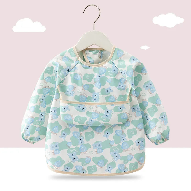 Waterproof Long Sleeve Baby Feeding Bib - Toddler Apron Smock with Food Catcher Pocket for Mess-Free Mealtime