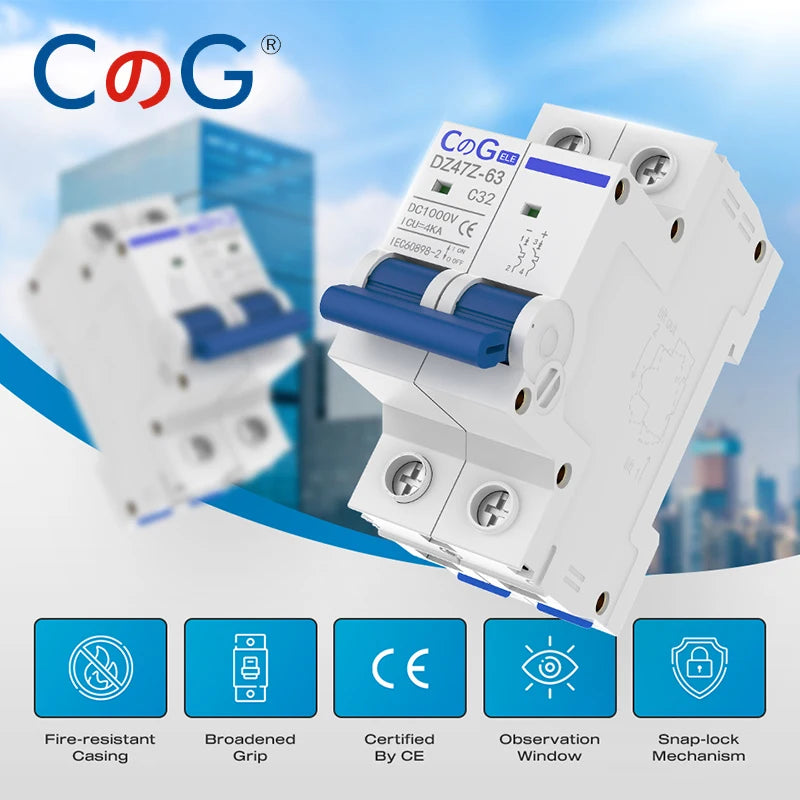 CG DZ47Z 2P DC Circuit Breaker MCB – 10A–63A 500V/1000V Din Rail Mount Switch for Solar PV System Protection Disconnect Switch