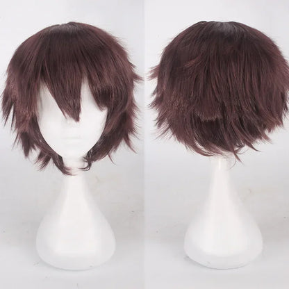 Unisex Synthetic Anime Cosplay Wig – Short Straight Heat-Resistant Hair in Red, White, Pink, Gray & Brown