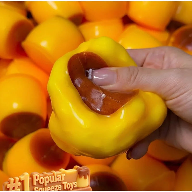 Pudding Squeeze Ball - Caramel Crunchy Handmade Squishy Fidget Toy for Stress Relief