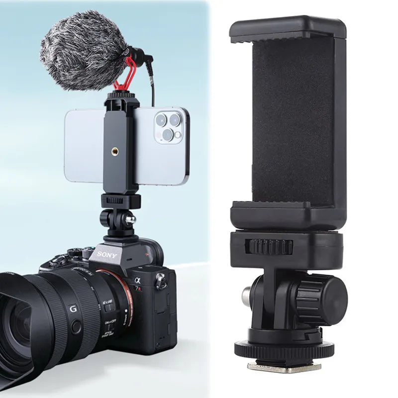 Flexible Tripod Adapter with Phone Holder: Hot Shoe Mount for Camera, iPhone, Samsung, Canon, Nikon, Sony DSLRs - Monitor and Cold Shoe Attachment