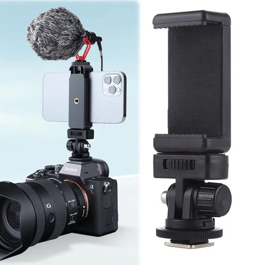 Flexible Tripod Adapter with Phone Holder: Hot Shoe Mount for Camera, iPhone, Samsung, Canon, Nikon, Sony DSLRs - Monitor and Cold Shoe Attachment