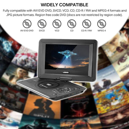 9" Portable HD TV DVD Player – 16:9 LCD Screen, 234x480 Resolution, CD/Game/TV/USB/Radio Compatible