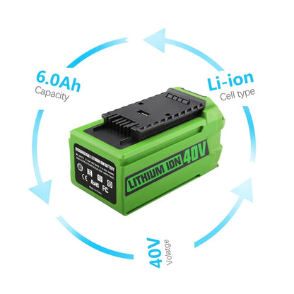 Greenworks 40V 6Ah G-MAX Li-Ion Replacement Battery – Compatible with Lawn Mowers & Power Tools