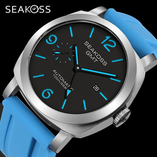 SEAKOSS GMT Men’s Diving Automatic Mechanical Watch — 10ATM Waterproof, 1963 Original 2557 Movement, Calendar, Sapphire Crystal