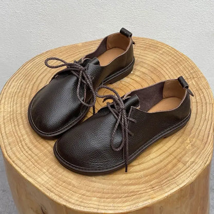 Barefoot Retro Handmade Genuine Leather Women’s Shoes – Soft Sole Wide Toe Flat Casual Lace-Up Footwear, Size 43