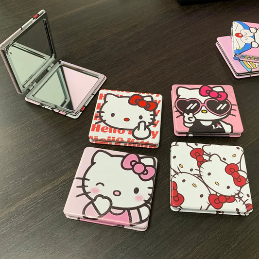 Hello Kitty Portable Small Mirror – Sanrio Folding Double-Sided Makeup Mirror, Cute Gift for Girls