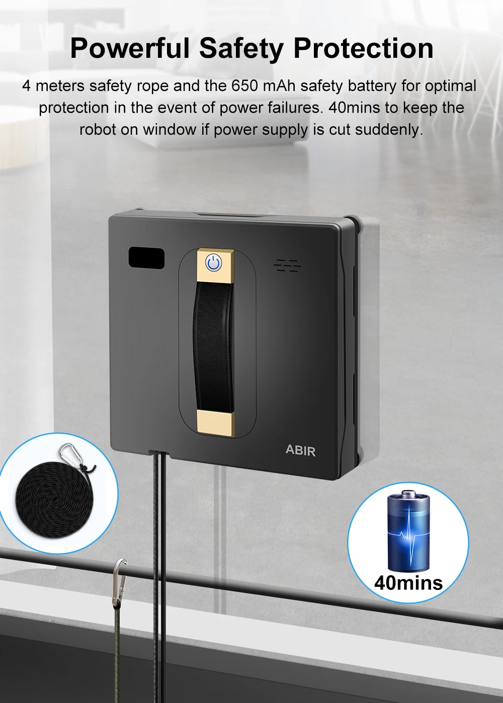 ABIR WD8 Robot Window Vacuum Cleaner – Dual Ultrasonic Spray, APP & Remote Control, Smart Home Glass Mop & Auto Wall Cleaning Robot