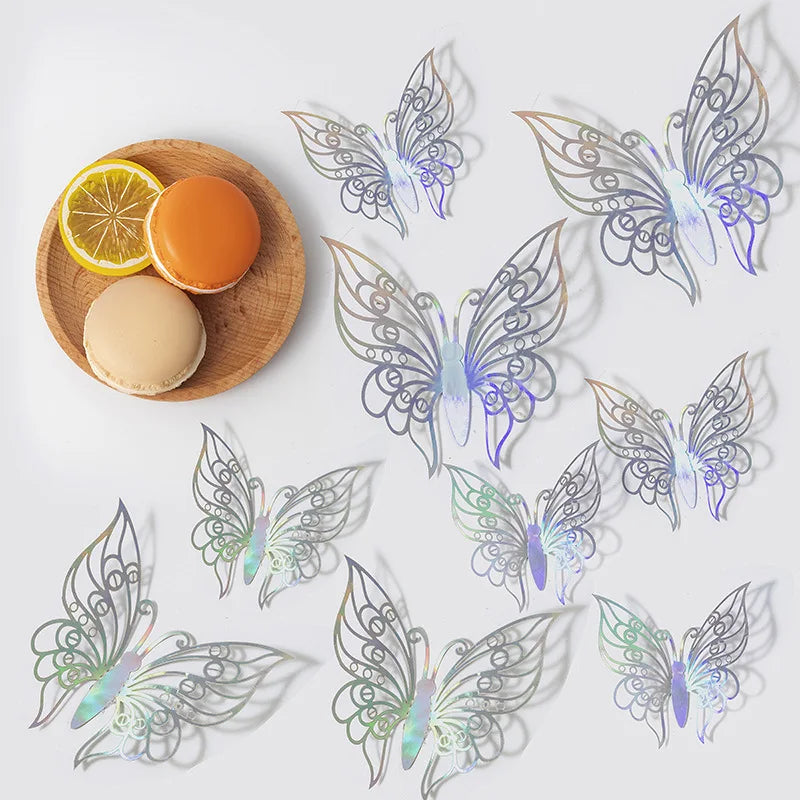 12PCS 3D Hollow Butterfly Wall Stickers – Gold, Silver & Rose Decorative Decals for Wedding, Living Room & Home Decor