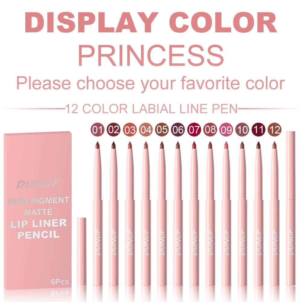 6pcs Waterproof Lip Liner Pen Set – Long-Lasting, Non-Fading, Easy Coloring Lip Gloss Makeup Set