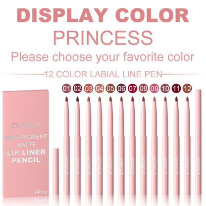 6pcs Waterproof Lip Liner Pen Set – Long-Lasting, Non-Fading, Easy Coloring Lip Gloss Makeup Set