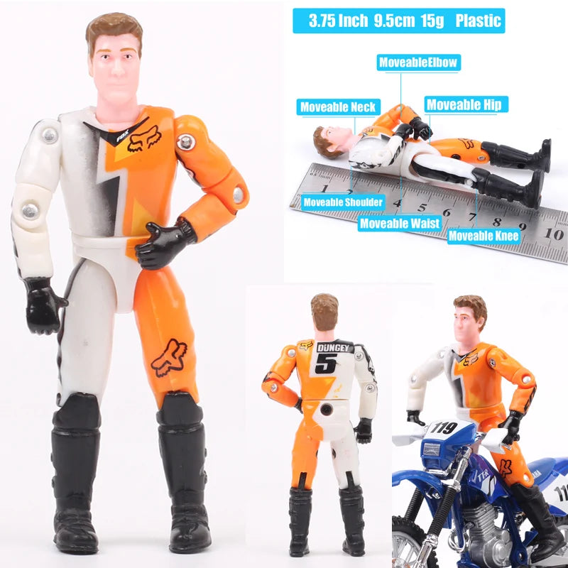 1/18 Scale 3.75" Motorcycle Racer Action Figure – Villopoto #5, Dungey #199, Pastrana Bike Model Collectible Toy