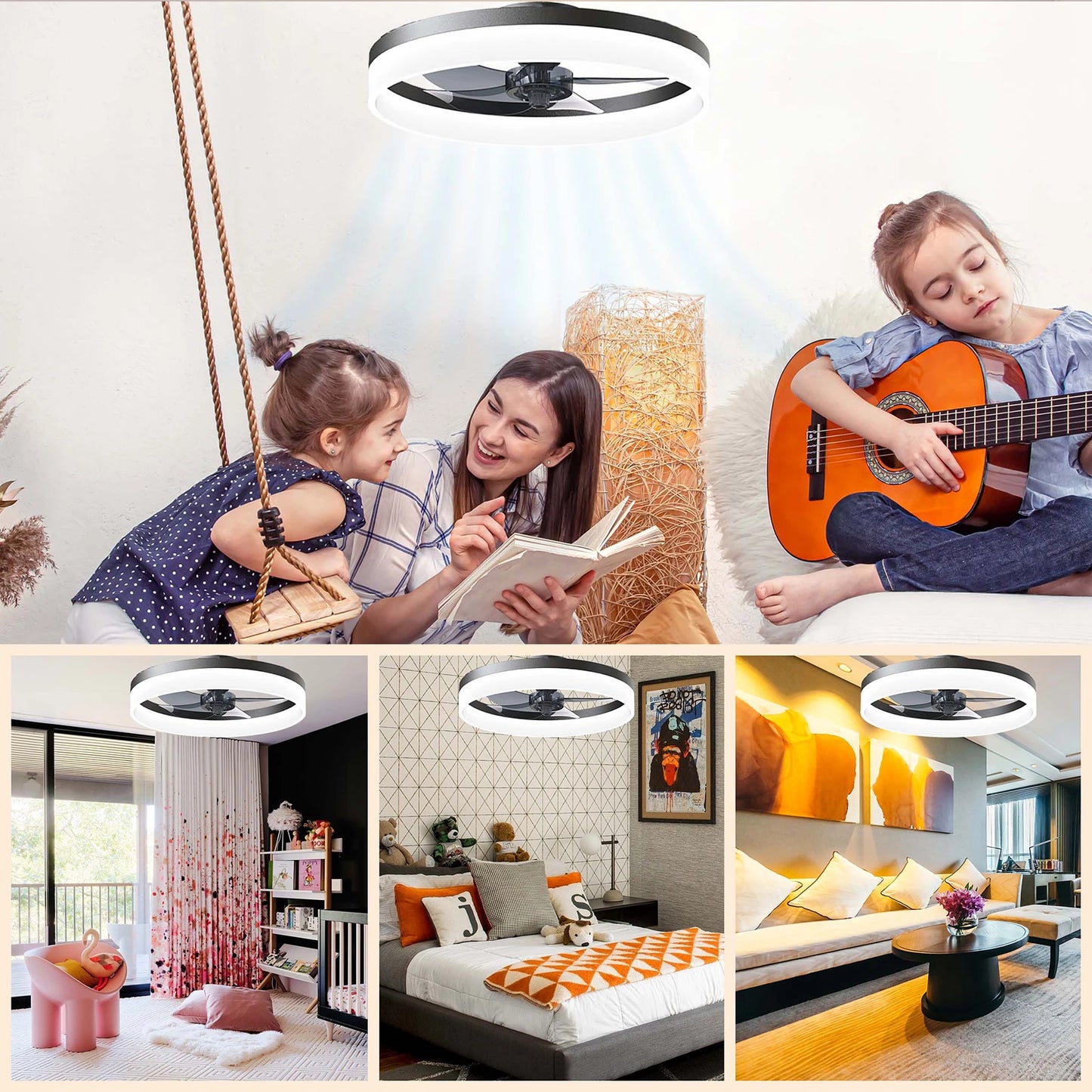 Simple LED Ceiling Fan Light with Remote Control - Infinite Dimming & 6 Wind Speeds, Chandelier Fan for Living Room & Bedroom