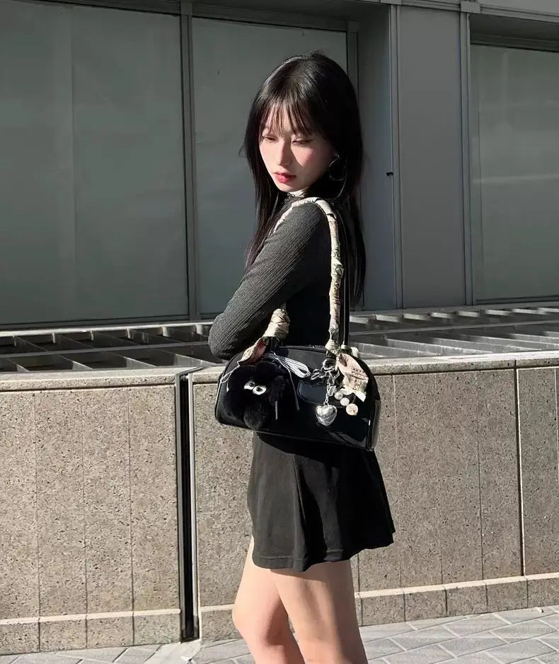 Korean Xu Yunzhen Sane Style Bowling Bag — Oil Boston Tote Underarm Bag for Women